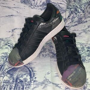 Adidas Superstar Originals Black Multi Logo Translucent Toebox GX2716 sz 5 1/2
